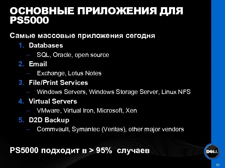 ОСНОВНЫЕ ПРИЛОЖЕНИЯ ДЛЯ PS 5000 Самые массовые приложения сегодня 1. Databases – SQL, Oracle,