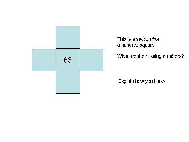 This is a section from a hundred square. 63 What are the missing numbers?