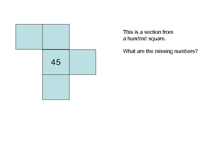 This is a section from a hundred square. What are the missing numbers? 45