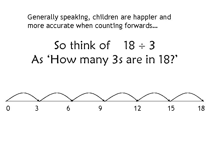 Generally speaking, children are happier and more accurate when counting forwards… So think of