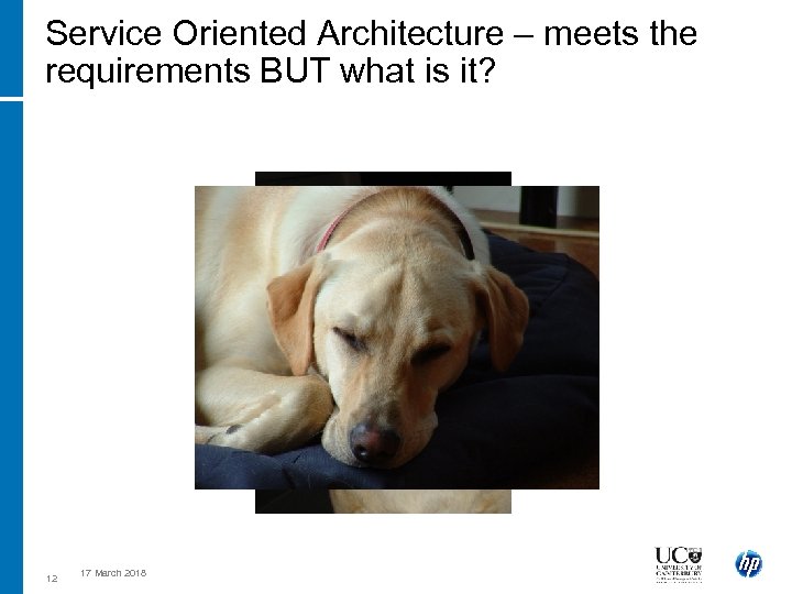 Service Oriented Architecture – meets the requirements BUT what is it? 12 17 March