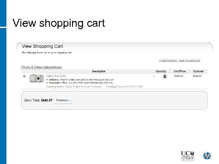 View shopping cart 