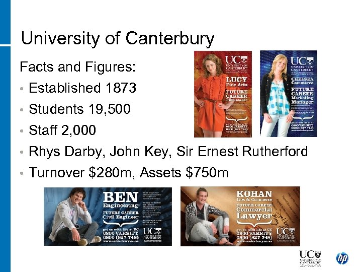 University of Canterbury Facts and Figures: • Established 1873 Students 19, 500 • Staff