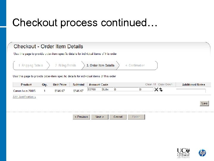 Checkout process continued… 