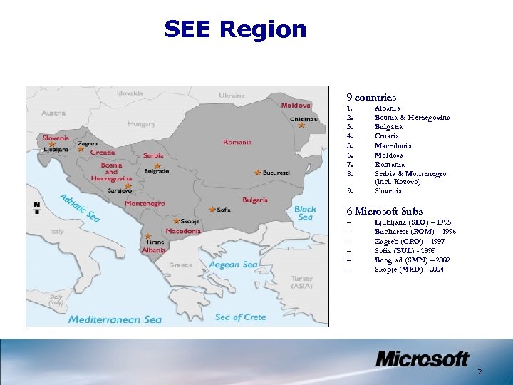 SEE Region 9 countries 1. 2. 3. 4. 5. 6. 7. 8. 9. Albania
