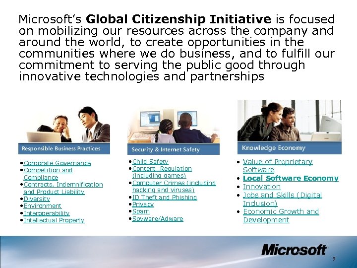 Microsoft’s Global Citizenship Initiative is focused on mobilizing our resources across the company and