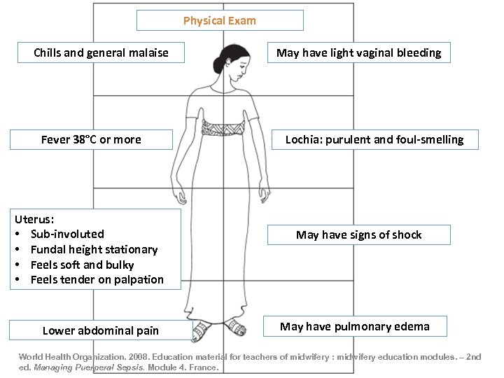 Physical Exam Chills and general malaise Fever 38°C or more Uterus: • Sub-involuted •