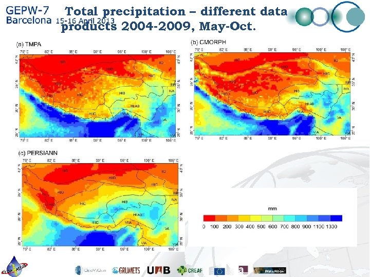 Total precipitation – different data products 2004 -2009, May-Oct. 