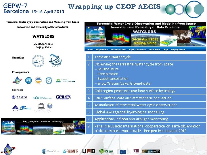 Wrapping up CEOP AEGIS 1 Terrestrial water cycle 2 Observing the terrestrial water cycle