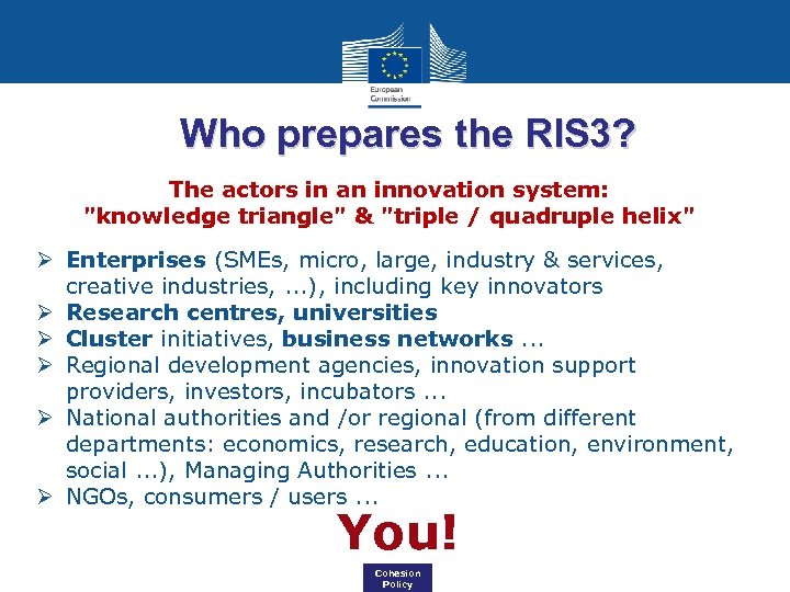 Who prepares the RIS 3? The actors in an innovation system: 