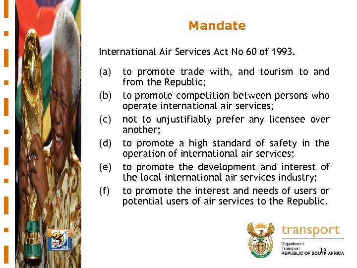 Mandate International Air Services Act No 60 of 1993. (a) (b) (c) (d) (e)