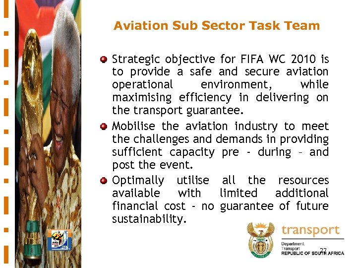 Aviation Sub Sector Task Team Strategic objective for FIFA WC 2010 is to provide