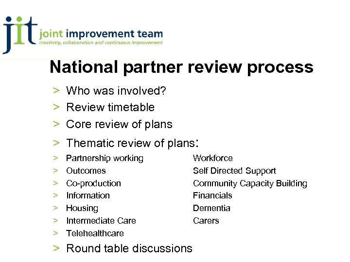 National partner review process > Who was involved? > Review timetable > Core review