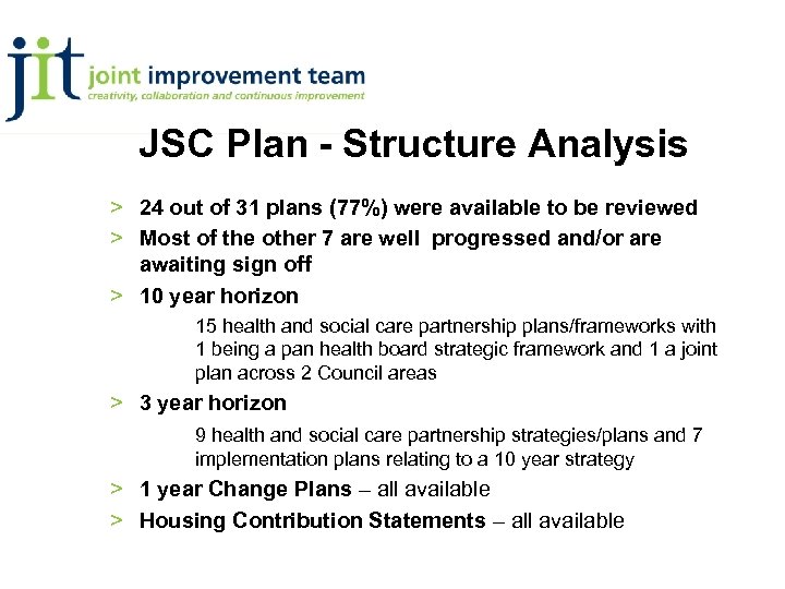 JSC Plan - Structure Analysis > 24 out of 31 plans (77%) were available