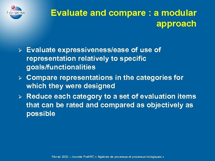 Evaluate and compare : a modular approach Ø Ø Ø Evaluate expressiveness/ease of use