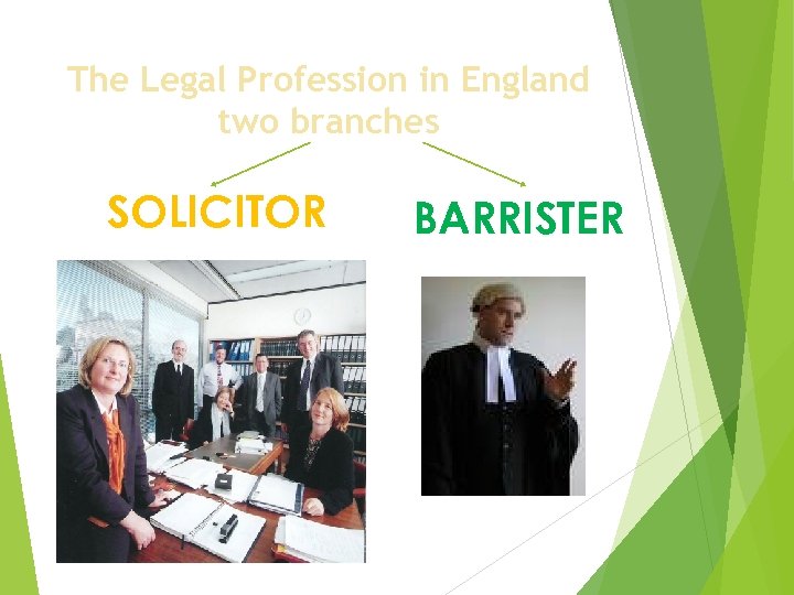 The Legal Profession in England two branches SOLICITOR BARRISTER 