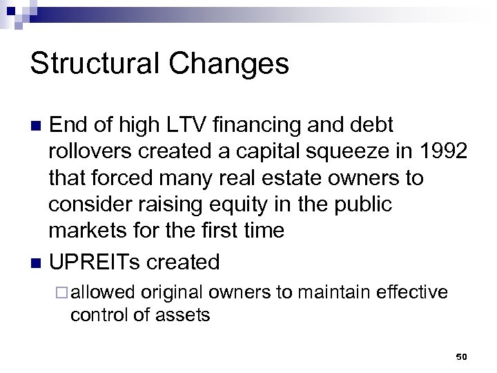 Structural Changes End of high LTV financing and debt rollovers created a capital squeeze