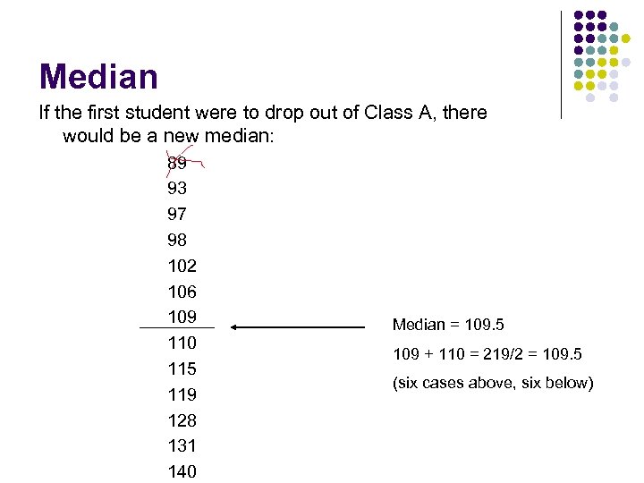 Median If the first student were to drop out of Class A, there would