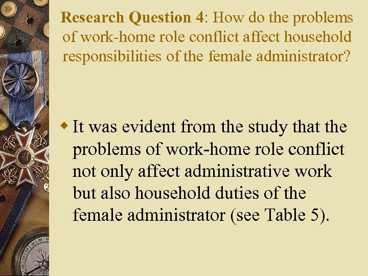 Research Question 4: How do the problems of work-home role conflict affect household responsibilities