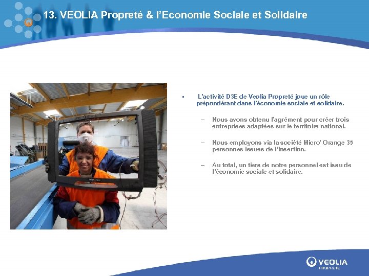13. VEOLIA Propreté & l’Economie Sociale et Solidaire • L’activité D 3 E de