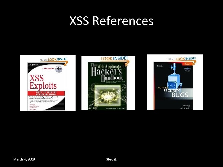 XSS References March 4, 2009 SIGCSE 