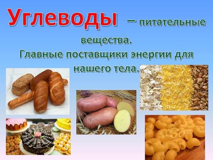 Углеводы – питательные вещества. Главные поставщики энергии для нашего тела. 