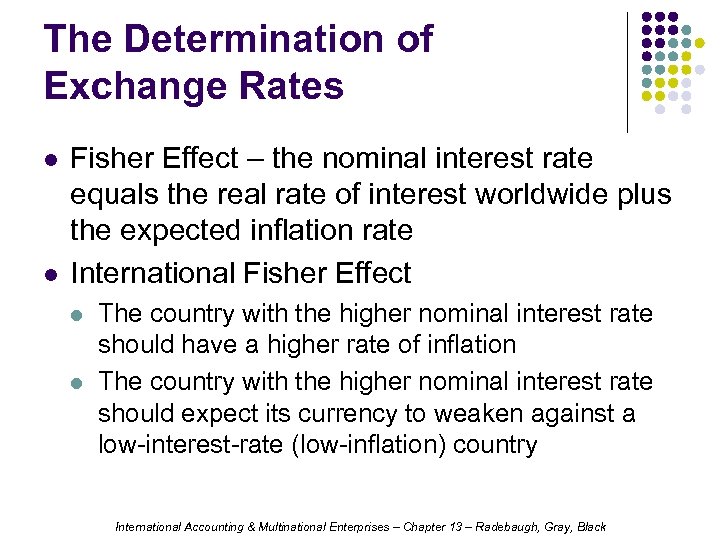 The Determination of Exchange Rates l l Fisher Effect – the nominal interest rate