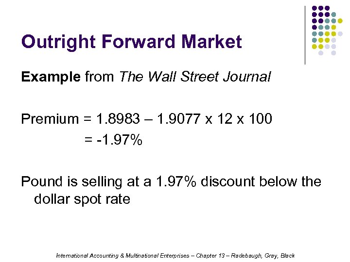 Outright Forward Market Example from The Wall Street Journal Premium = 1. 8983 –