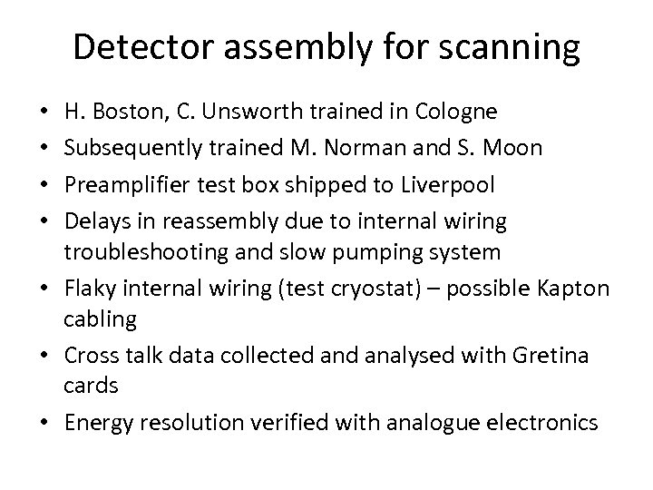 Detector assembly for scanning H. Boston, C. Unsworth trained in Cologne Subsequently trained M.