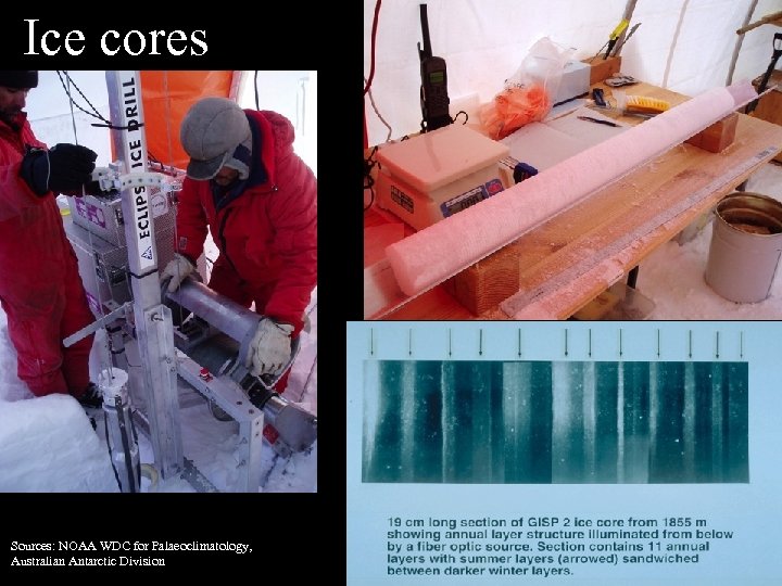 Ice cores Sources: NOAA WDC for Palaeoclimatology, Australian Antarctic Division 