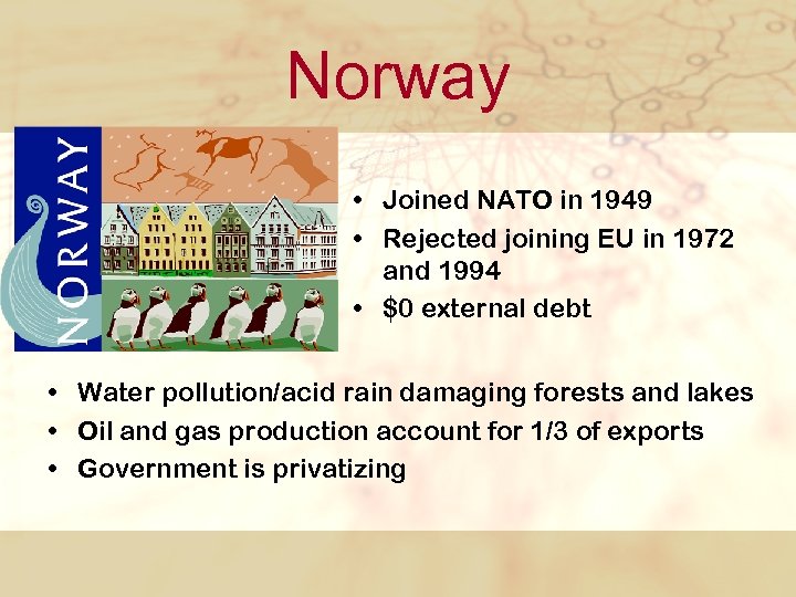 Norway • Joined NATO in 1949 • Rejected joining EU in 1972 and 1994