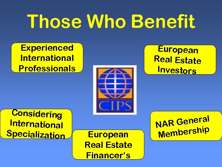 Those Who Benefit Experienced International Professionals Considering International Specialization European Real Estate Investors European