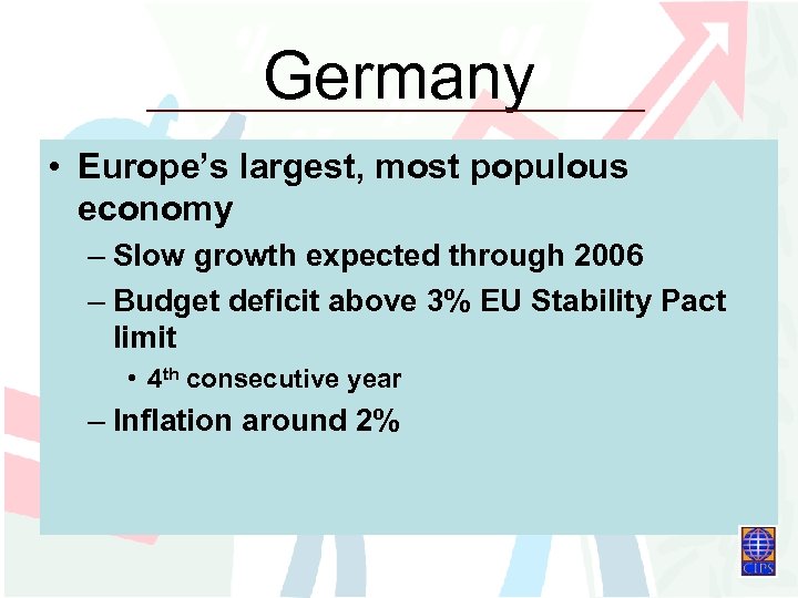 Germany • Europe’s largest, most populous economy – Slow growth expected through 2006 –