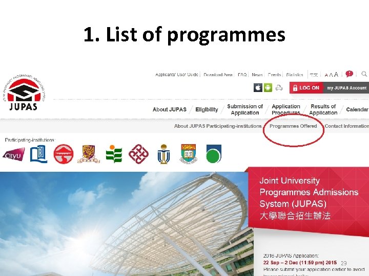 1. List of programmes 23 