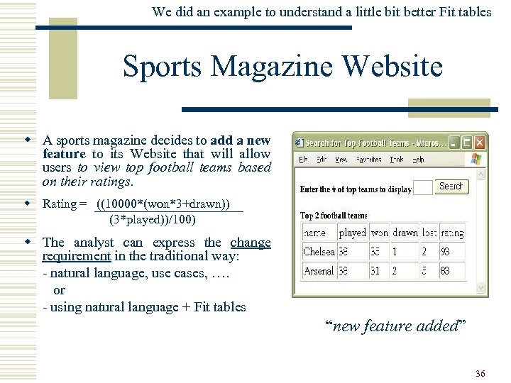 We did an example to understand a little bit better Fit tables Sports Magazine