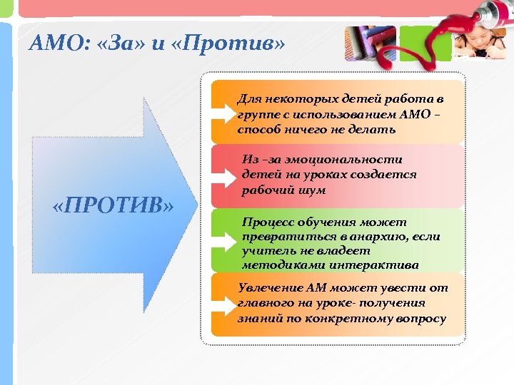 АМО: «За» и «Против» Для некоторых детей работа в группе с использованием АМО –