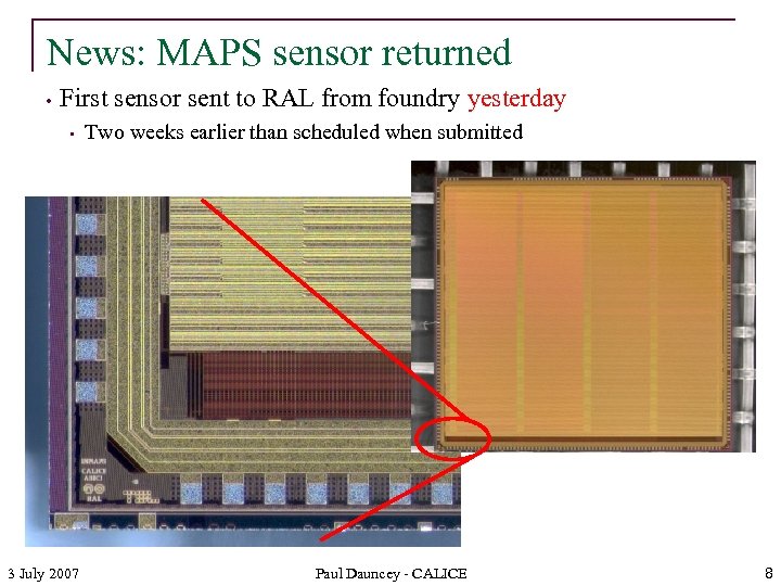 News: MAPS sensor returned • First sensor sent to RAL from foundry yesterday •
