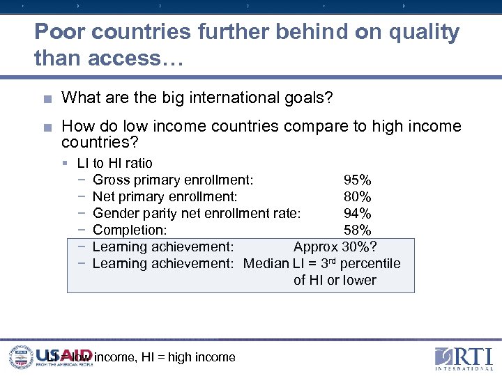 Poor countries further behind on quality than access… ■ What are the big international