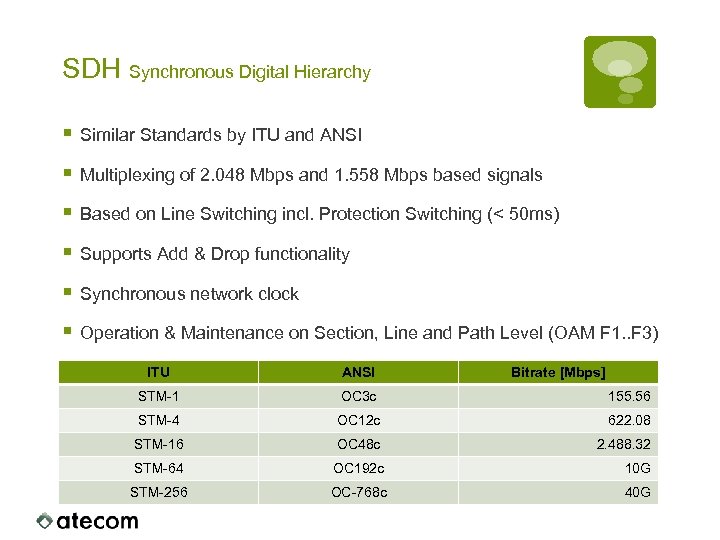 SDH Synchronous Digital Hierarchy § Similar Standards by ITU and ANSI § Multiplexing of