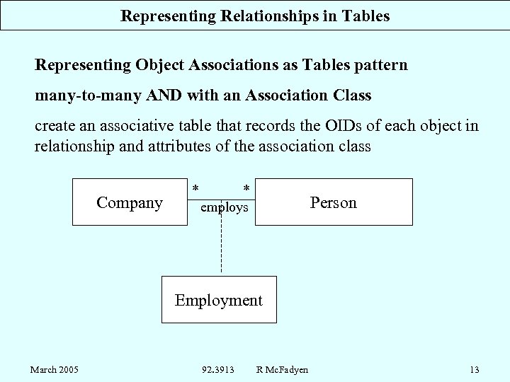 Representing Relationships in Tables Representing Object Associations as Tables pattern many-to-many AND with an