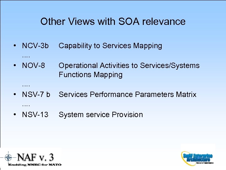 Other Views with SOA relevance • NCV-3 b. . • NOV-8. . • NSV-7