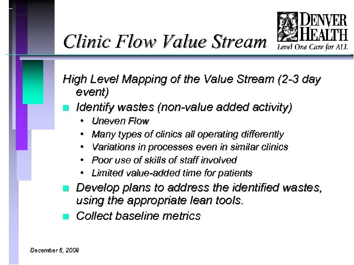 Clinic Flow Value Stream High Level Mapping of the Value Stream (2 -3 day