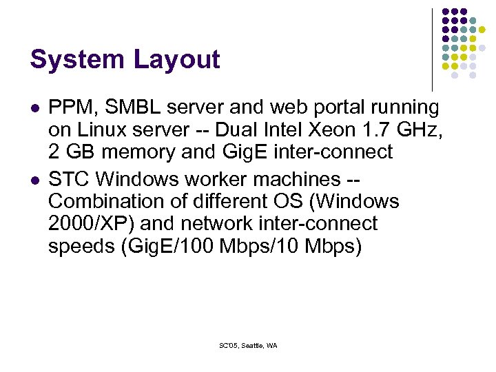 System Layout l l PPM, SMBL server and web portal running on Linux server
