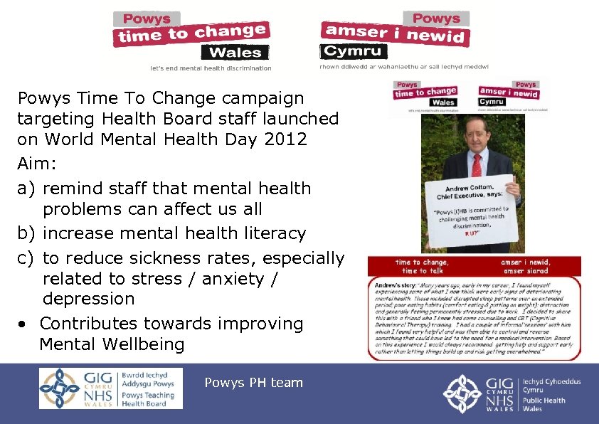 Powys Time To Change campaign targeting Health Board staff launched on World Mental Health