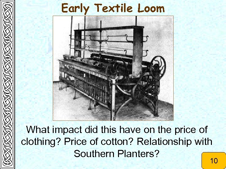 Early Textile Loom What impact did this have on the price of clothing? Price