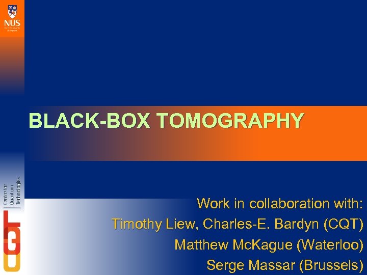 BLACK-BOX TOMOGRAPHY Work in collaboration with: Timothy Liew, Charles-E. Bardyn (CQT) Matthew Mc. Kague