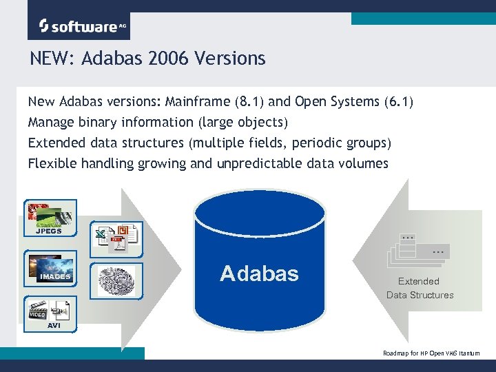 NEW: Adabas 2006 Versions New Adabas versions: Mainframe (8. 1) and Open Systems (6.