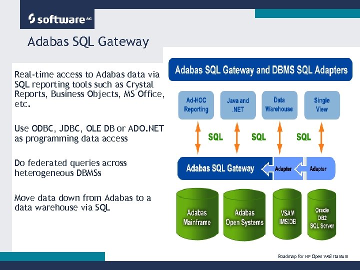 Adabas SQL Gateway Real-time access to Adabas data via SQL reporting tools such as