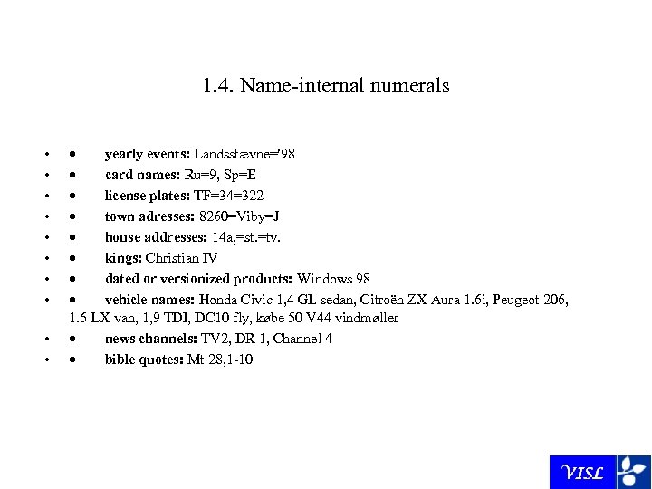 1. 4. Name-internal numerals • • • · yearly events: Landsstævne='98 · card names: