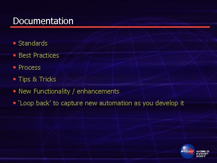 Documentation • Standards • Best Practices • Process • Tips & Tricks • New